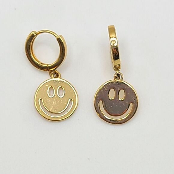 Smiley Face Earrings, pierced gold tone - Picture 1 of 5